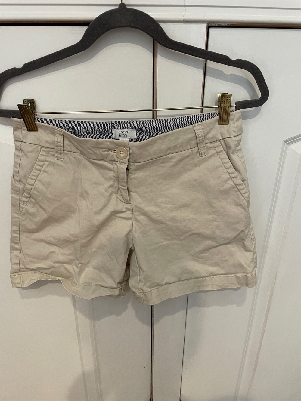 crown & ivy Beige Cotton Bermuda Shorts
